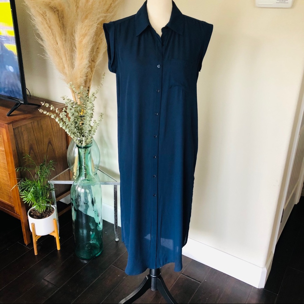 Navy Sleeveless Shirt Dress - Sz.M